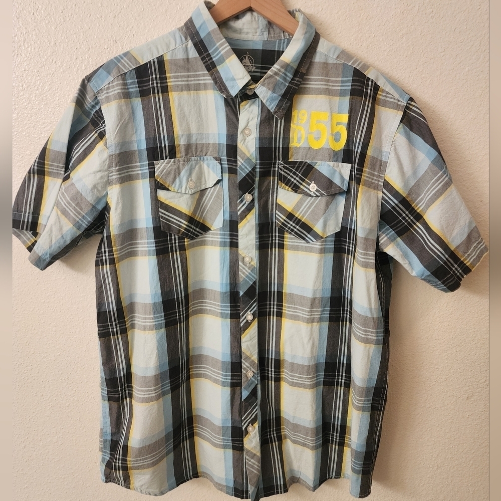 Disney Parks Mens Plaid Button-down Mickey Shirt Sz Large